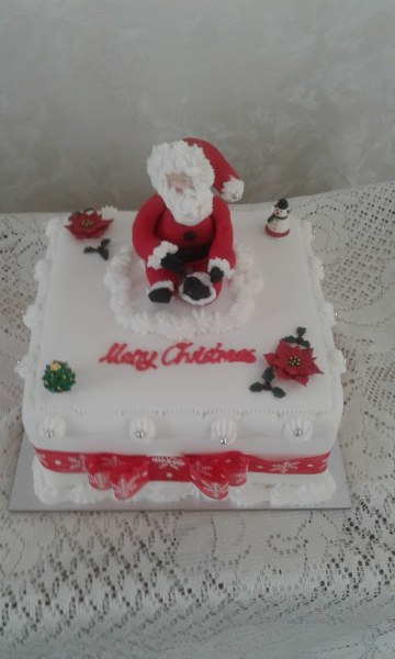 1_Christmas-cake-all-over-with-handmade-Santa-with-Poinsetta-tree-and-snowman-2019